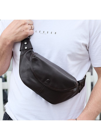 Мужской кожаный нагрудной рюкзак для телефона 14х29х8, сумка бананка для города и отдыха 70101 черная Tiding Bag (335833388)