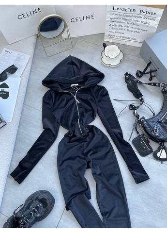 Комбинезон женский KaraMix комбинезон-брюки однотонный чёрный повседневный велюр