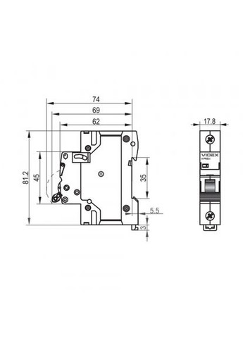 Автоматический выключатель RS6 1п 16А 6кА C RESIST (VFRS6-AV1C16) Videx (305756264)