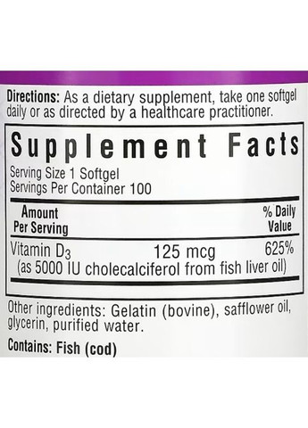 Vitamin D3 5000 IU 100 Softgels Bluebonnet Nutrition (294058468)