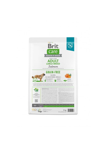 Сухой корм Dog Grain-free Adult Large Breed для собак больших пород, беззерновой с лососем, 3 кг Brit Care (362703314)
