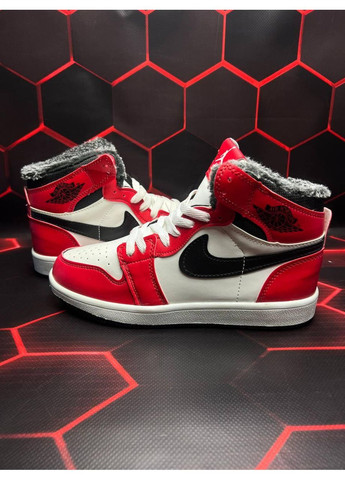 Черные зимние кроссовки мужские nike jordan 1 retro red white black fur найк аир джордан No Brand