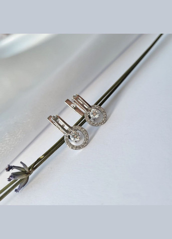 Срібні сережки Коло в Білих каменях срібло 925 проби Родоване 5550р 2.90г No Brand (306741441)