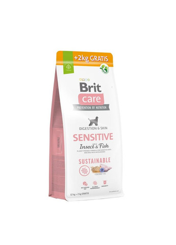 Сухой корм для собак Care Dog Sustainable Sensitive 12+2кг, с рыбой и насекомыми Brit (292258398)