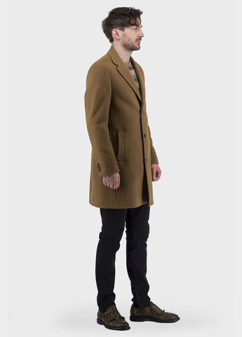 Бежевое демисезонное Мужское среднее шерстяное пальто с вискозой, приталенный крой, английский воротник, классический стиль Simoni (графит, ), 47236 No Brand