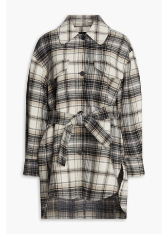 Серо-бежевое демисезонное Стильное пальто рубашка с поясом от пальто-рубашка Maje