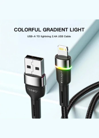 Кабель Colorful LED USB Cable Fast Charging 2.4A USBA to Lightning 2m black (EXCL-XCDA01) Essager (301090111)