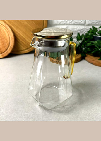 Стеклянный алмазный чайник 1,5 л для плиты с золотистой ручкой No Brand (303213331)