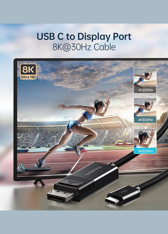 Кабель USB 3.1 Type-C M - DisplayPort M V1.4, Thunderbolt 3, 1.8m 4K@60Hz PVC, чорний CHOETECH (315142909)