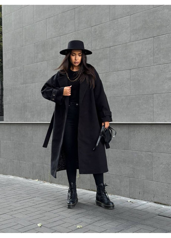 Черное демисезонное Женское пальто из турецкого кашемира на саржевой подкладке — стиль и комфорт (замеры в описании) Vione