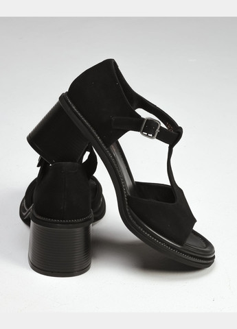 Черные босоножки на каблуке черные замша Guero с ремешком