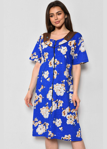Халат женский полубатальный с цветочным принтом синего цвета Let's Shop (280777156)