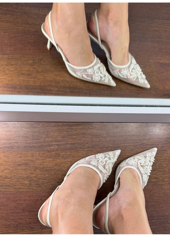 No Brand Женские туфли слингбек свадебные для невесты с вышивкой и цветами 7 см белый з текстиль, — (351394272)