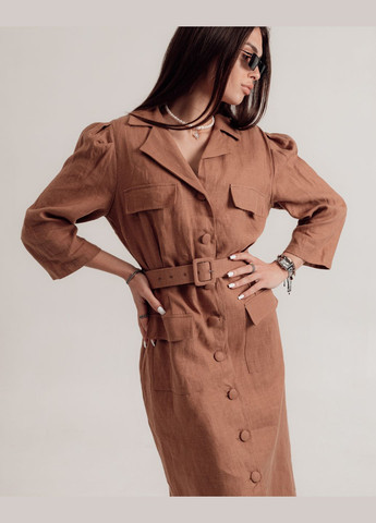 Коричнева кежуал літнє плаття кемел льон Sandrom