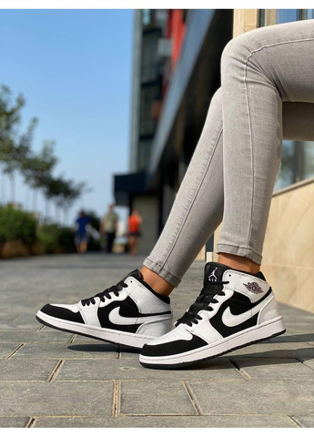Черные демисезонные кроссовки мужские nike air jordan 1 retro high white black найк аир джордан No Brand