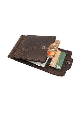 Затискач з відділами для кредитних карток на кнопці, матова шкіра Crazy Horse (коричневий) LQ 602120 (278649313)
