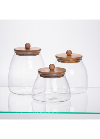Набор банок для сыпучих продуктов 3 штуки 0.5/0.8/1 л с бамбуковыми крышками 64486-57 Yiwu (369446598)