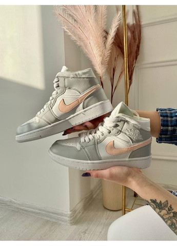 КРОССОВКИ ЖЕНСКИЕ NIKE AIR JORDAN 1 RETRO MID LIGHT GREY SHELL PINK НАЙК АИР ДЖОРДАН No Brand розовые демисезоны (367170548)
