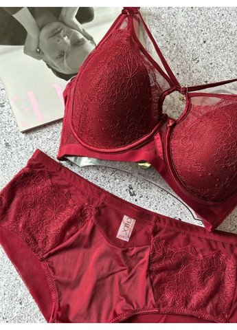 Бордовый комплект нижнего белья на чашку d бюстгальтер + трусики бордовый CHLX