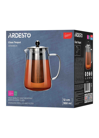 Заварник Gemini Milano 950мл, боросиликатное стекло, нержавеющая сталь, прозрачный Ardesto (360403989)