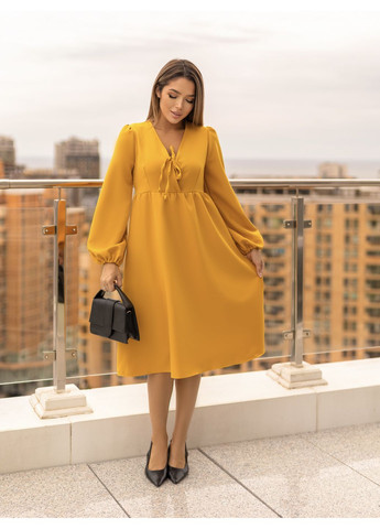 Горчичное кэжуал молодежное женское платье свободного кроя Fashion Girl