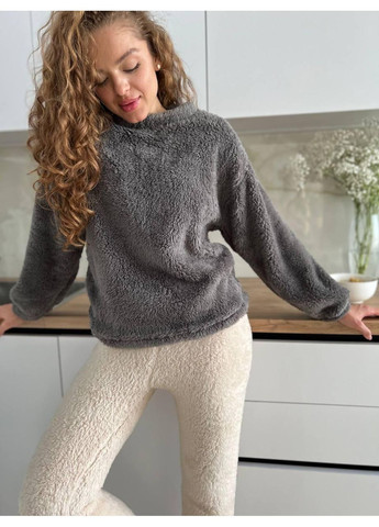 Сіра піжама жіноча графітово-біла флісова м’яка тепла. піжама жіноча двокольорова сіро-молочна зимова комфортна. No Brand