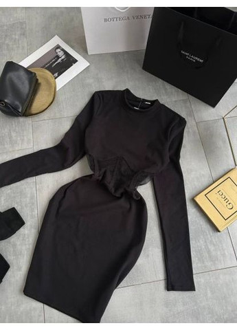 Черное женское приталенное черное платье, размер (арт. 605) No Brand