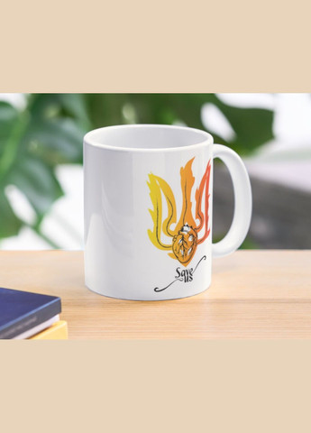 Чашка Керамічна Кружка з принтом Герб України Вогонь Біла 330 мл Orca (317320178)