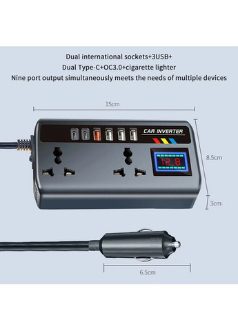 Портативний автомобільний інвертор SHIDWJ 200W DC 12 V / 24 V AC 220 V зі швидкими портами QC 3.0 і PD Type-C No Brand (370159651)