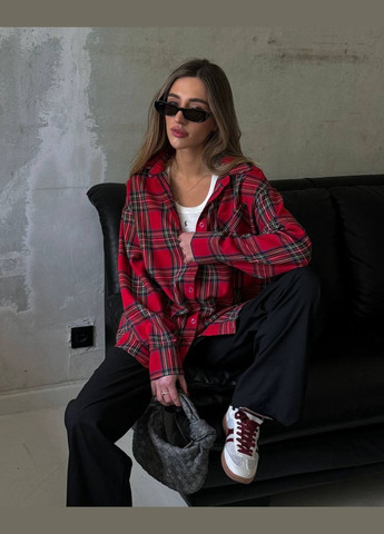 Красная повседневный рубашка в клетку MonCher с длинным рукавом