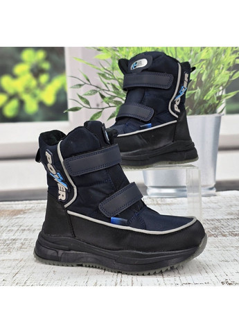 Синие повседневные зимние ботинки зимние для мальчика синие на липучках с овчиной Paliament