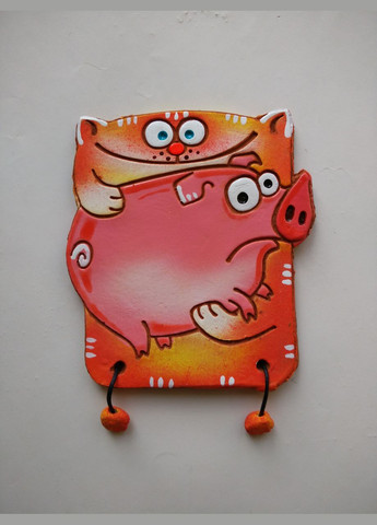 Персонализированный керамический магнит «Котик с поросенком» (рыжий) Коти&Ангели (301532990)