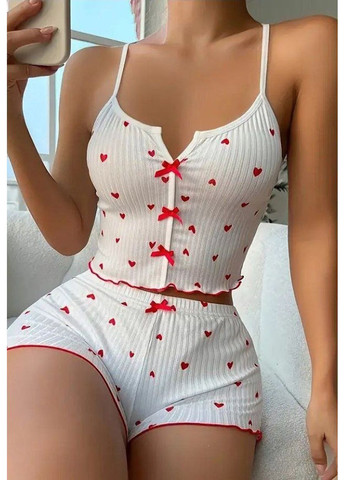 Белая пижама с сердечками (топ, шорты), цвет белый Fashion