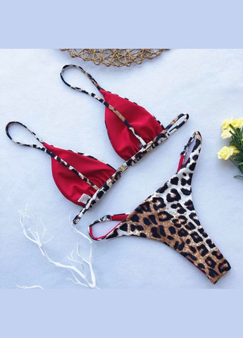 Бежевий купальник з леопардовим принтом роздільний Trendy