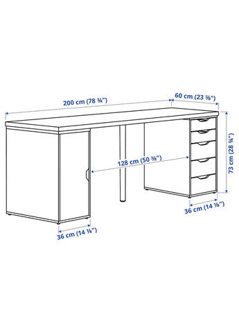 Письмовий стіл ІКЕА LAGKAPTEN / ALEX 200х60 см (s89521695) IKEA (278408422)