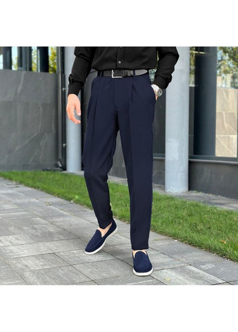 Синие классические, кэжуал демисезонные прямые брюки No Brand