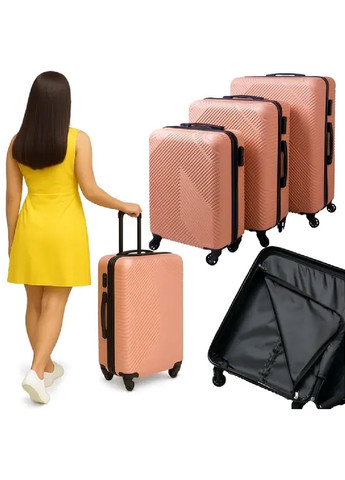 Дорожный комплект ребристых чемоданов большого среднего маленького размера на колесах 3 штуки (480984-Prob) Розовый Unbranded (350045407)