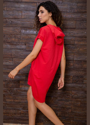 Красное повседневный летнее платье-туника с капюшоном свободного кроя повседневное красное (sku_167r1-8) No Brand однотонное