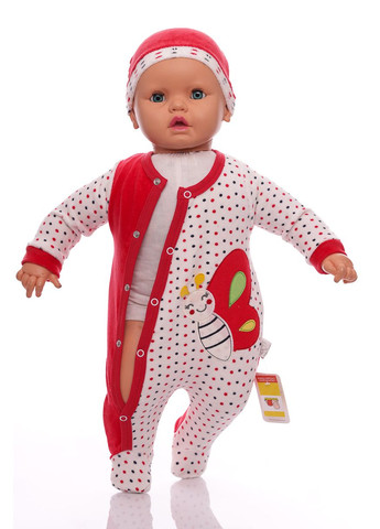 Красный зимний человечек с шапочкой для девочки велюр с бабочкой красный 56 см (29912) BABYKROHA