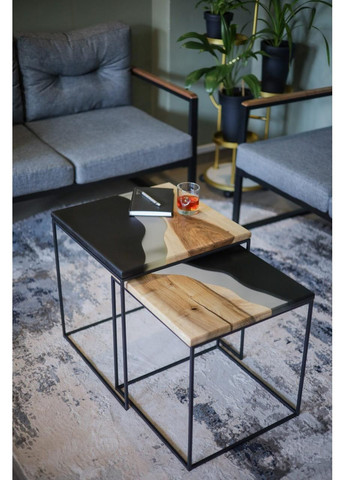 Столик журнальний дерево + епоксидна смола «Квадрат, чиста річка» 2шт, 50x50 та 45x45 см (2240024) Vitan (365877211)