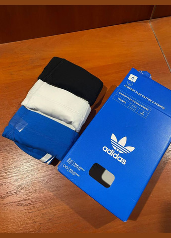 Набор 3 шт боксерки мужские трусы Adidas Originals Mens Comfort Flex Cotton 3 Stripes Three Pack Trunks Black/Blue/White (337097350)