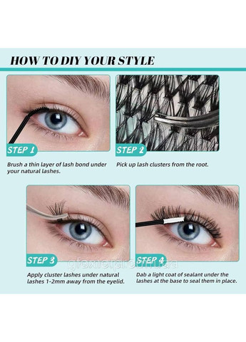 Набір для самостійного нарощування вій з 3D+4D ефектом (з клеєм, закріплювачем, пінцетом та ремувером) No Brand (370589882)