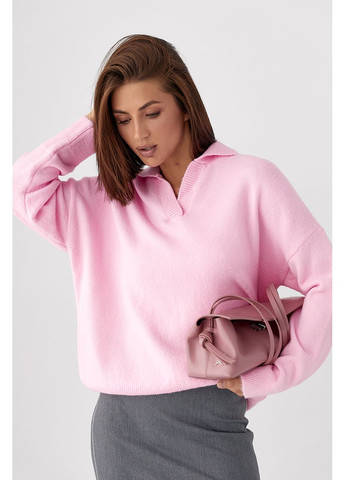 Рожевий демісезонний в'язаний однотонний светр-поло No Brand