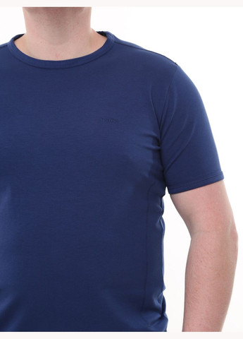Синяя мужская футболка синяя прямая однотонная большой размер с коротким рукавом Jean Piere Пряма