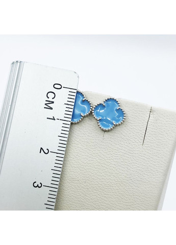 Серьги-пусеты серебряные с ювелирной эмалью "Клевер" 2,13 г No Brand (369737443)