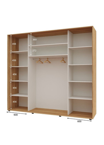 Шафа-купе тридверна 250*60*240 см Дуб золотий 3 двері Дзеркало Максі Комфорт Меблі (360471456)