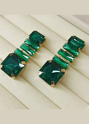 Сережки вечерние Большие зеленые камни No Brand (327419568)