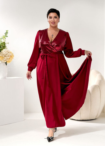 Червона святковий, коктейльна, вечірня вечірня сукня максі на запах з паєтками дзвін, кльош, на запах, в стилі армпір No Brand однотонна