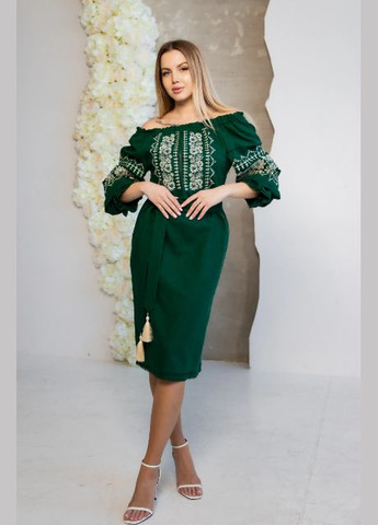 Зелений зимній жіноча вишита сукня тереза зелена з молочним Galychanka 5190