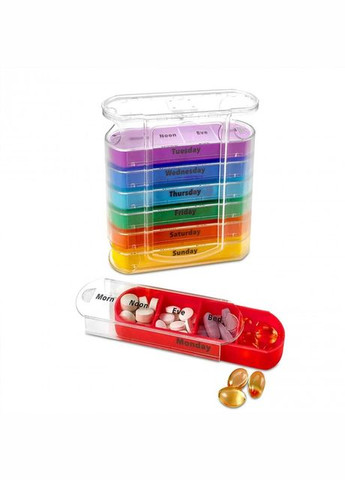 Таблетница - органайзер для таблеток со съёмными ячейками Vertical 7х4, радуга No Brand (294206338)